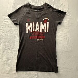 Miami Heat Shirt Womens Medium Gray NBA Basketball 2014 Finals V Neck Adidas